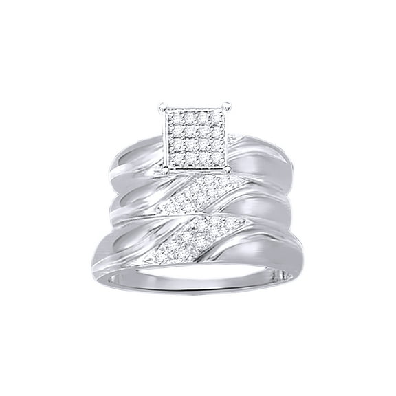 AFFY White Natural Diamond Engagement & Wedding Trio Band Ring Set In 14k White Gold Over Sterling Silver (0.33 Cttw)