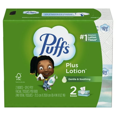 Puffs Plus Lotion Facial Tissue 2 Family Size Boxes 124 Tissues per Box