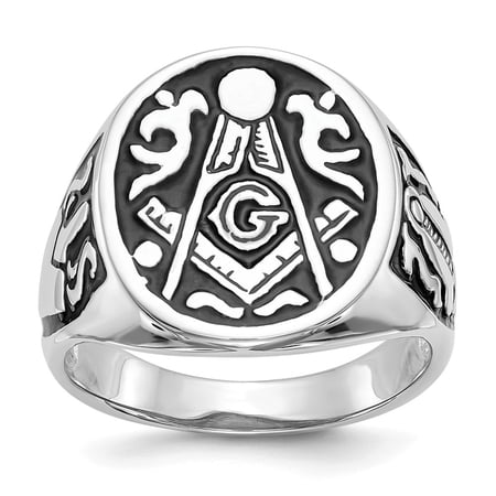 Real 14kt White Gold Masonic Ring Mounting Size: 10; for Adults and Teens; for Women and Men
