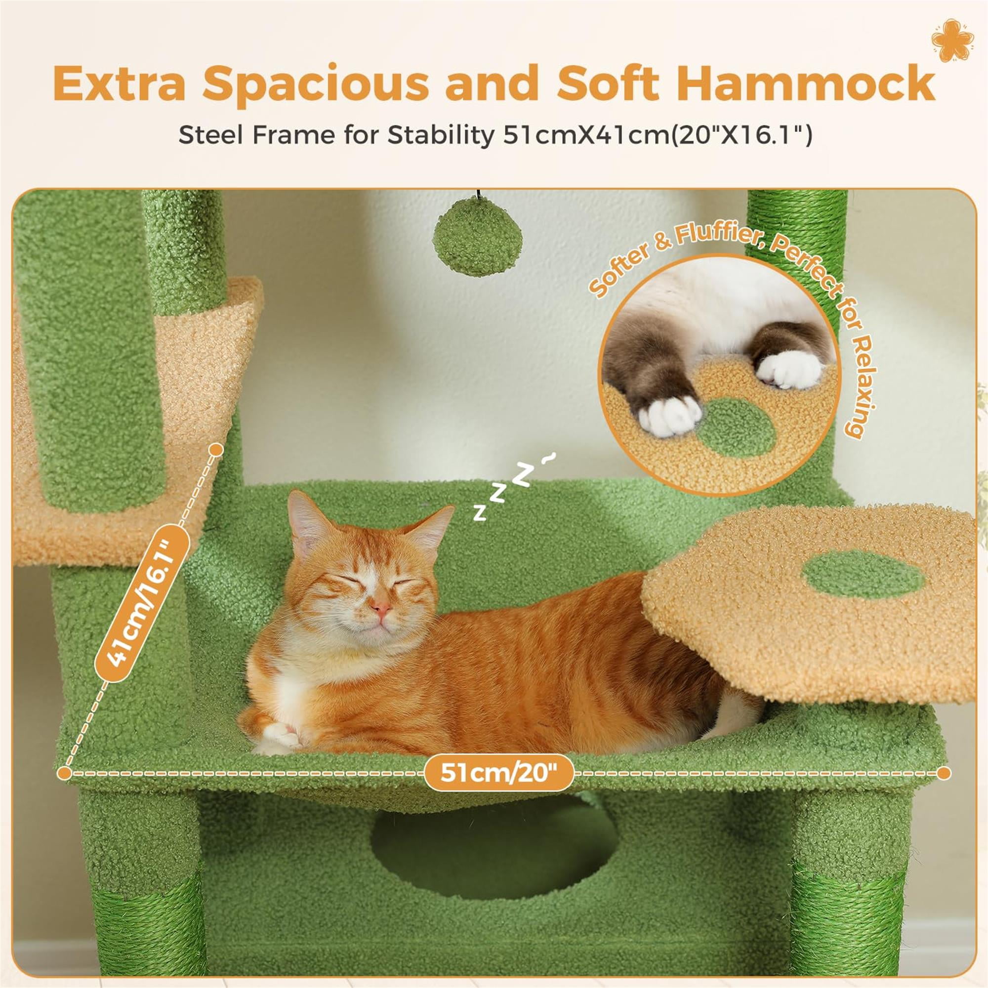 Pefilos 72" Cat Tree Tower for Large Cats, Indoor Cat Condo with Sisal-Covered Scratching Posts and Pads, 2 Padded Perch, Green Pefilos 72" Cat Tree Tower for Large Cats, Indoor Cat Condo with Sisal-Covered Scratching Posts and Pads, 2 Padded Perch, Green