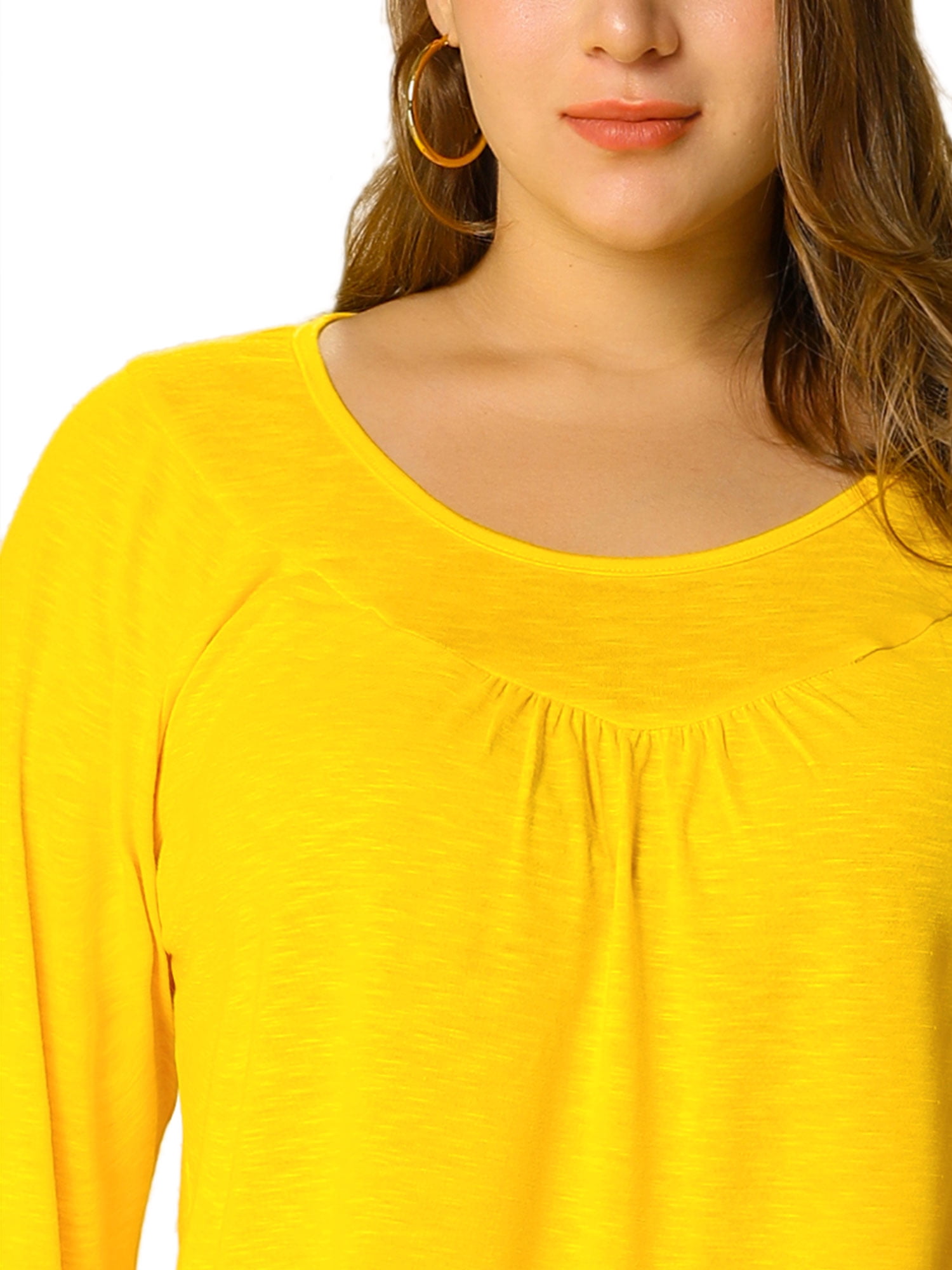 Unique Bargains Juniors' Plus Size Crochet Panel Kimono Raglan Sleeves Ruched Front Top Yellow 2X
