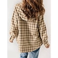 thumbnail image 6 of Women's Plaid Jacket Long Sleeve Button Down Fleece Hooded Jackets Warm Coat Khaki Checkered XXL, 6 of 7