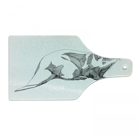 Black and White Cutting Board, Sketch Otter Monochrome with Line Art Inspirations Animal Illustration, Tempered Glass Cutting and Serving Board, Wine Bottle Shape, Black White, by Ambesonne
