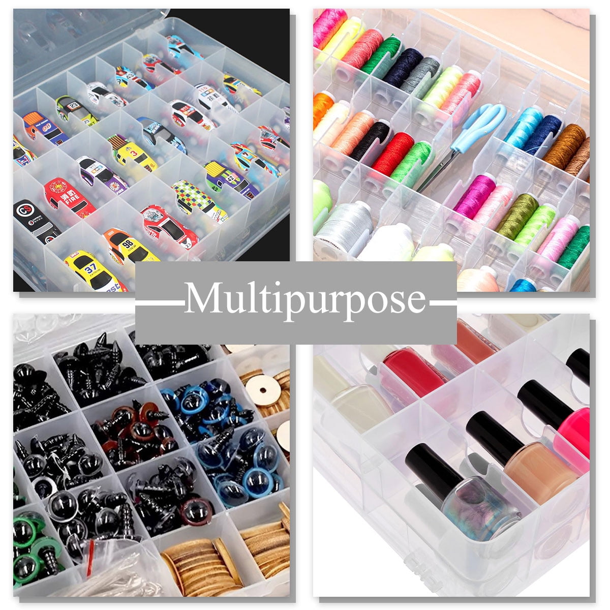 Sewing Box Organizer Double Sided Thread Box Storage Clear Plastic Organizer Box for Embroidery and Sewing Threads Craft Storage Box 46 Grids
