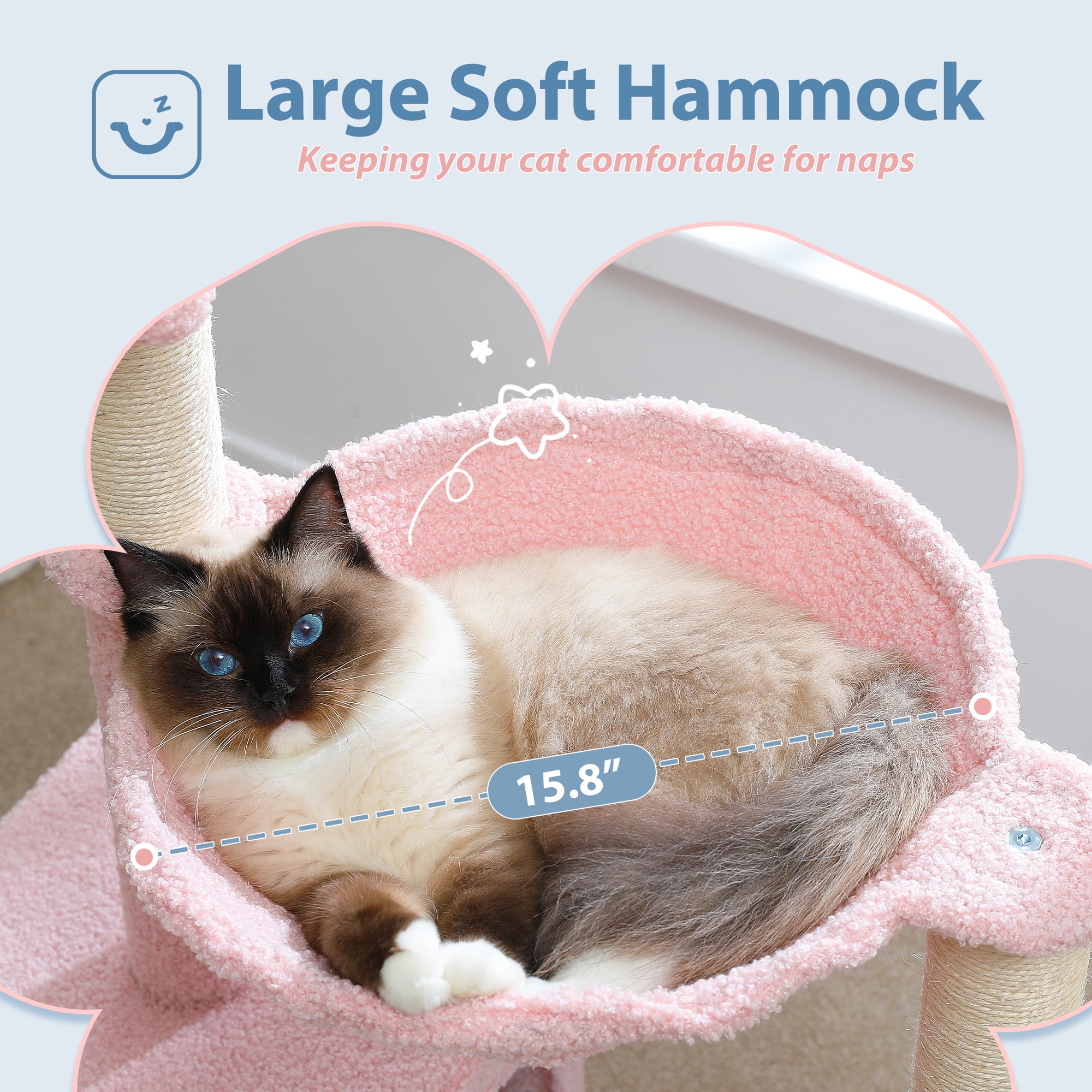 PAWZ Road 36.6" 4-in-1 Flower Cat Tree Tower with Cute Perch Scratching Posts for Indoor Cats, Blue