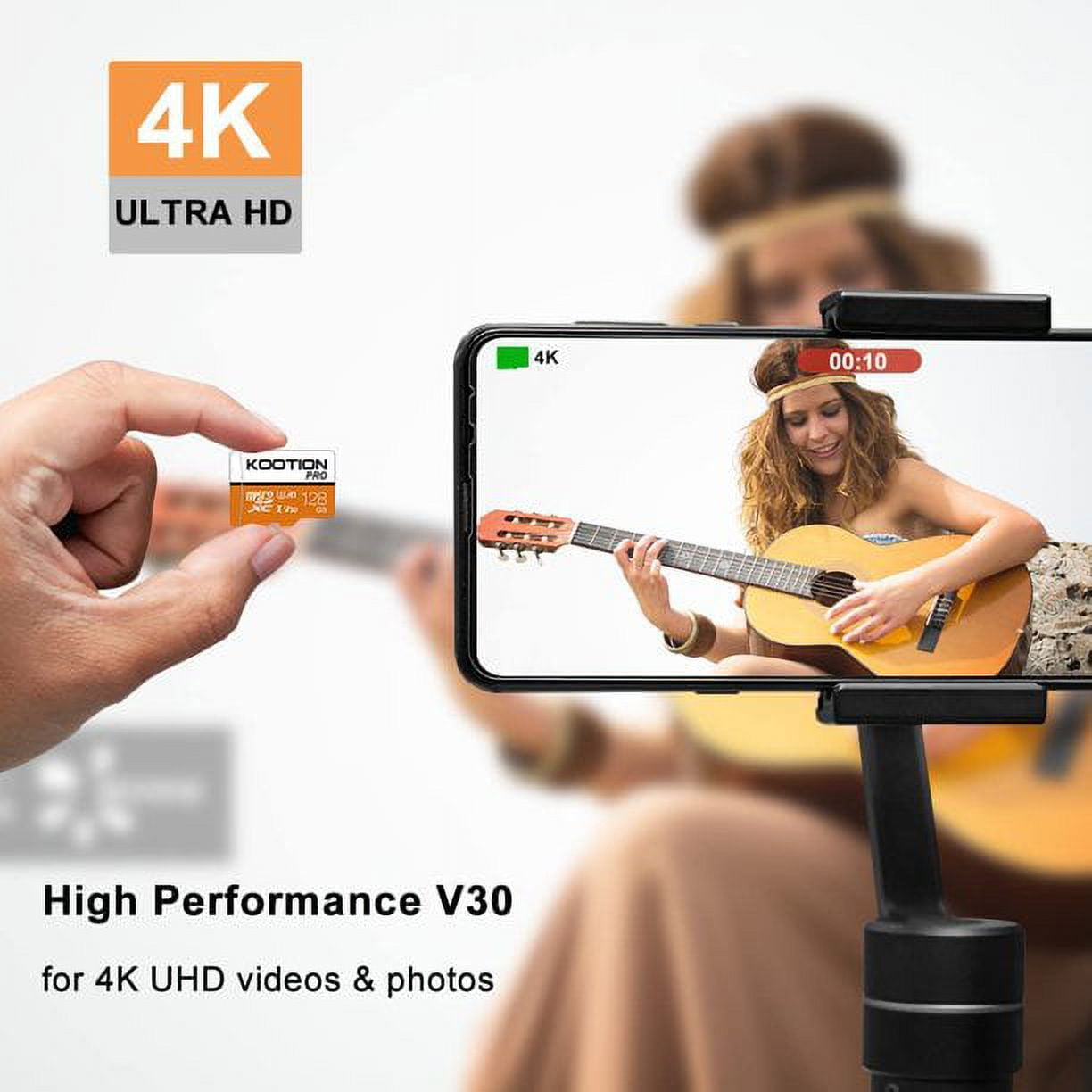 KOOTION 128GB Micro SD Card 2 Pack TF Card with Adapter High Speed MicroSD U3 Full HD 4K Memory Card for Phone Table Monitor Camera