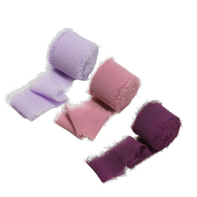 GUOOL 3 Rolls Fringe Chiffon Ribbon Gauze Colorful Ribbon Smooth Ribbons Set for Party Set