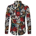 thumbnail image 1 of Camisa con botones y calavera floral para hombre, camisa de fiesta de manga larga a la moda para otoño e invierno, camisa con cuello estampado en 3D, talla grande, 1 of 6