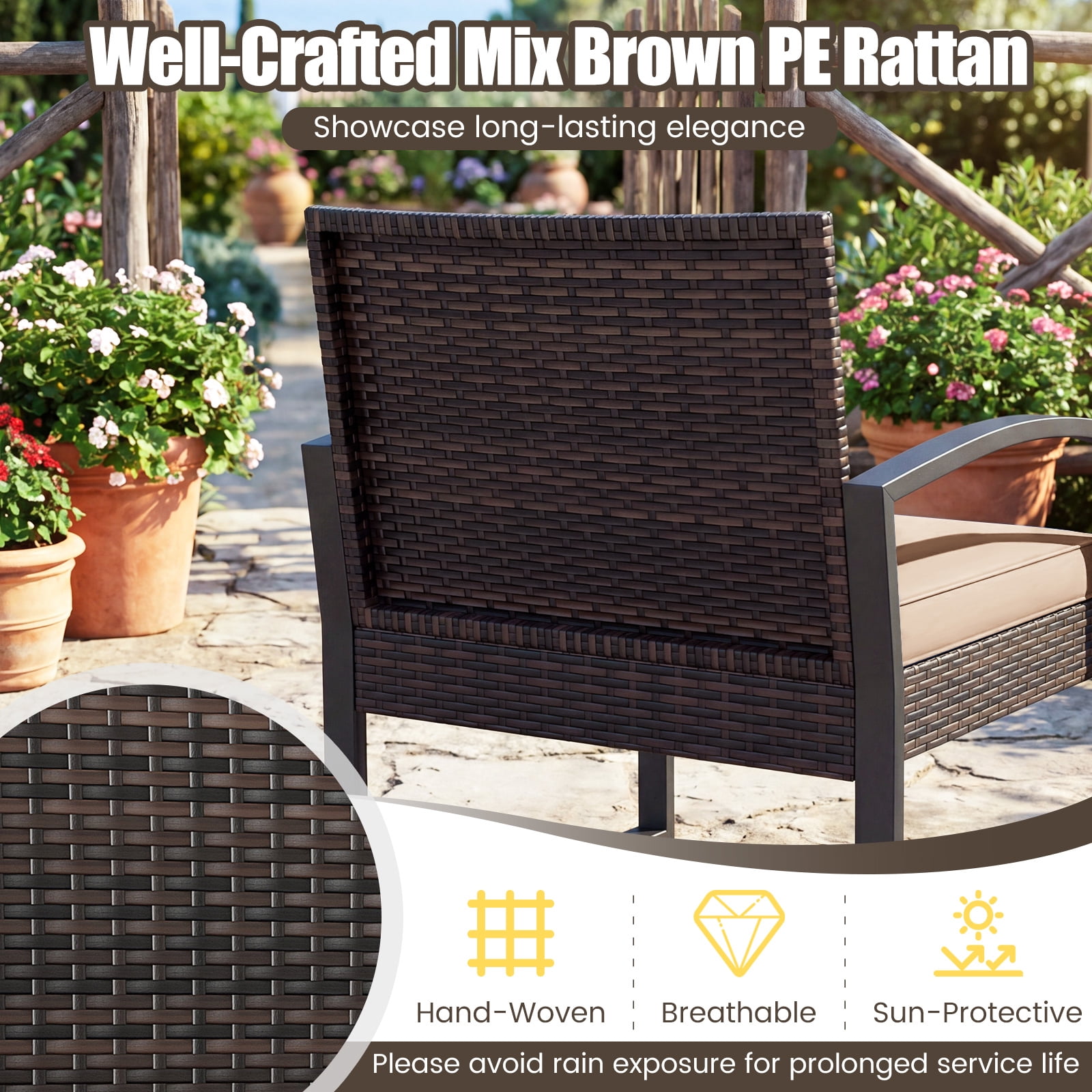 Costway Outdoor Furniture Set, Patio Rattan Conversation Set for Balcony,Porch, Backyard Mix Brown + Beige
