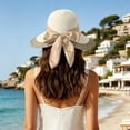 thumbnail image 2 of HONHUZH Summer Hats Womens Foldable Straw Sun Hat With Ruffled Edge And Bow Summer Beach Hat, 2 of 6