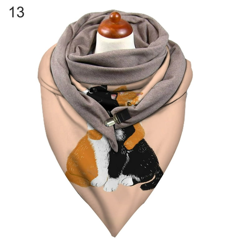 Triangle Scarf Fashion Scarf with Cat Dog Print Autumn Winter Soft Scarf Warm Shawls Scarf for Women and Men