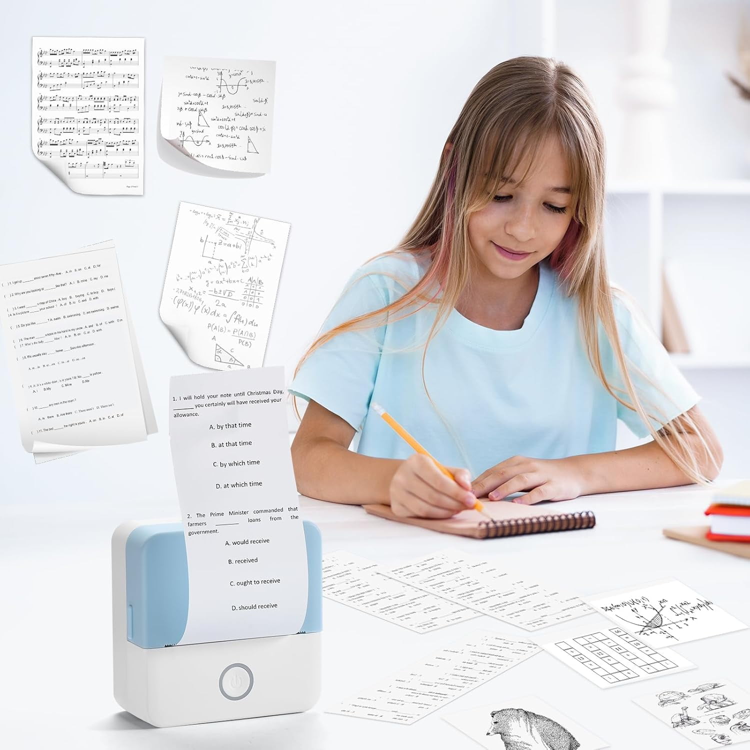 ROJAX Print Pods Mini Thermal Printer, Inkless Portable Sticker Maker with 10 Rolls Paper, Bluetooth Pocket Printer for Phone, Notes, Journal & DIY, Compatible with iOS & Android (Blue)