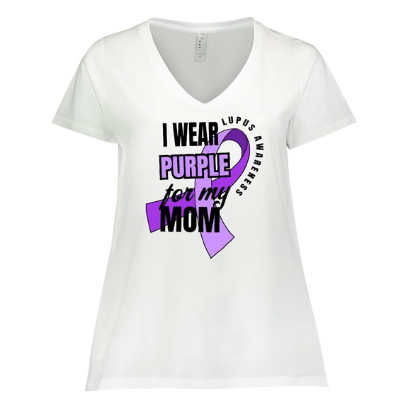 Inktastic I Wear Purple For My Mom Lupus Awareness Women's Plus Size V-Neck T-Shirt