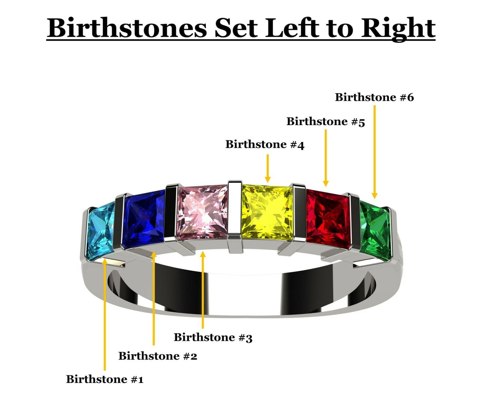 Nana Princess Channel Set 10k White Gold Mother Ring 1-6 Stone for Women - Size 6.5 -Stone 1