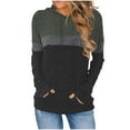 thumbnail image 3 of BiZtdJrK Ribbed Knit Hoodie Sweaters for Women Long Sleeve Pullover Shirts Fashion Colorblock Cozy Going Out Tops with Pockets, Army Green, S, 3 of 6