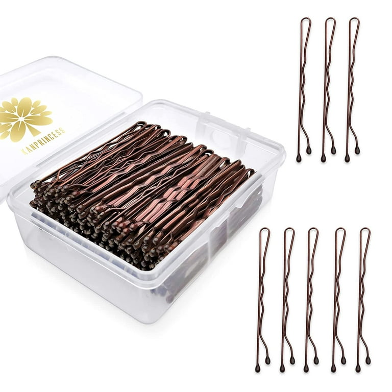 KANPRINCESS 100PCS 2Inches Hair Pins Kit Hair Clips Secure Hold Bobby Pins  Hair Clips for Women Girls and Hairdressing Salon With Clear Storage Box(Brown)  