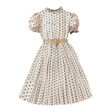 Mikilon 6-10 Years Girls Short Sleeve Stretchy Dress A line Twirly Skater School Party Dress