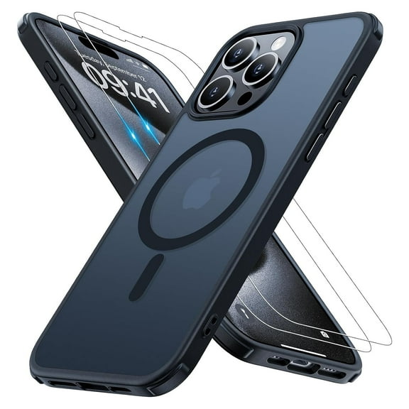 Magnetic for iPhone 15 Pro Max Case [Compatible with MagSafe]with 2X Screen Protector, Military-Grade Slim Shockproof Phone Cover Translucent Matte Anti-Fingerprint Anti-Scratch,6.7 inch