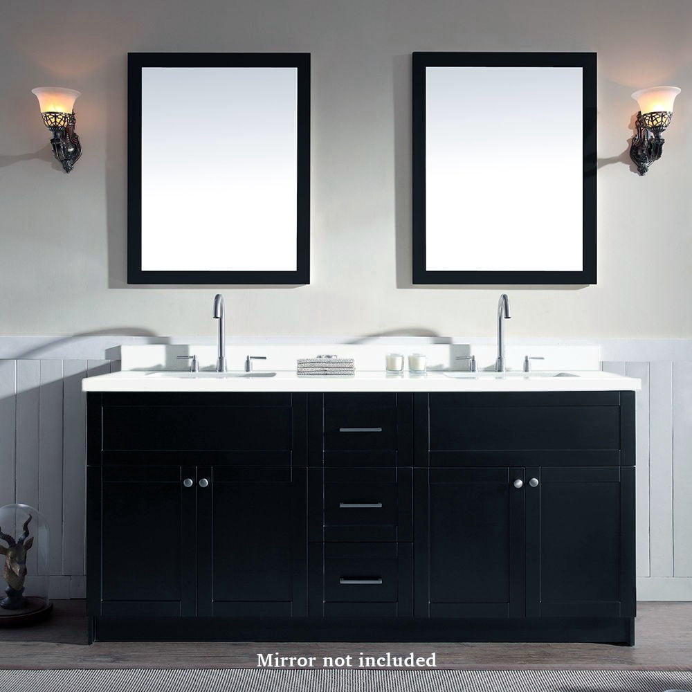 ARIEL Hamlet 73 in. Bath Vanity in Black with Quartz Vanity Top in White with White Basins