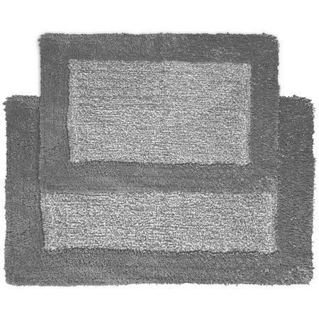 Blossom & Vine 2 Pieces Hotel Border Bath Rug Set  Charcoal  17  x 24  & 20  x30    Polyester