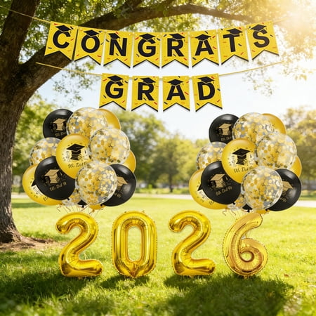 Clearance Sale! 2026 Graduation Season Decorations Graduation Party Complete With Banner Balloons Cap Tassel For Celebration