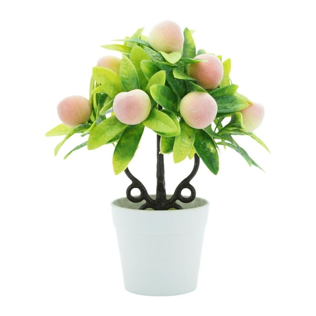 Plantas artificiales en maceta, pequeñas plantas falsas, decoración floral, planta en maceta falsa, frutal artificial para estante, baño, casa Durazno