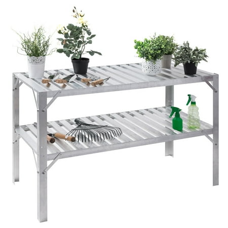Aluminum Brushed Shelf - Costway Aluminum Workbench Greenhouse Prepare Work Potting Table Storage Garage Shelves