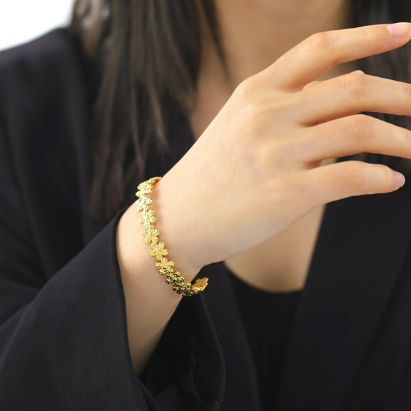 14K Yellow Gold Flowers Daisy Cuff Bracelet Women Golden Silver Color Adjustable Banglg Trendy Party Jewelry Gift for Lover