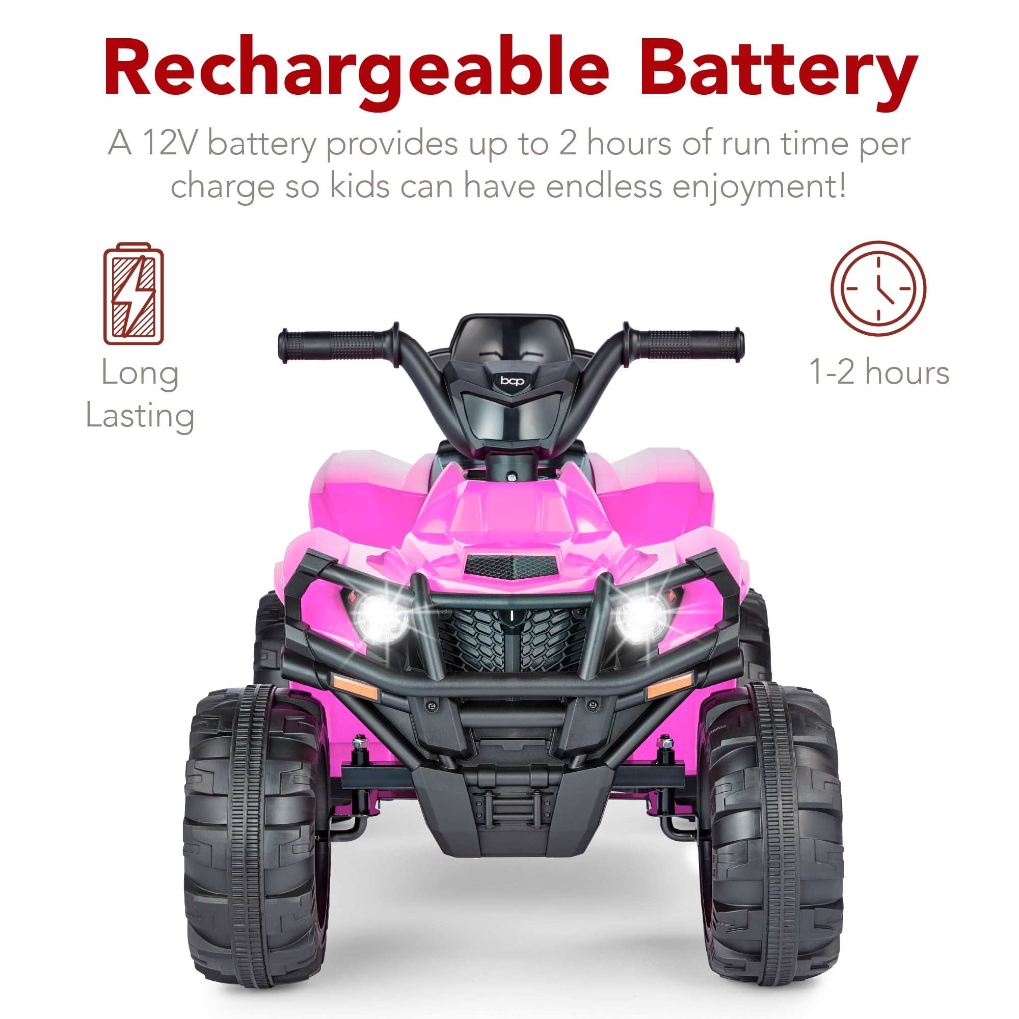 Best Choice Products 12V Kids Ride-On ATV Quad w/ Bluetooth, 2.4mph Max, Treaded Tires, LED Lights, Radio - Pink