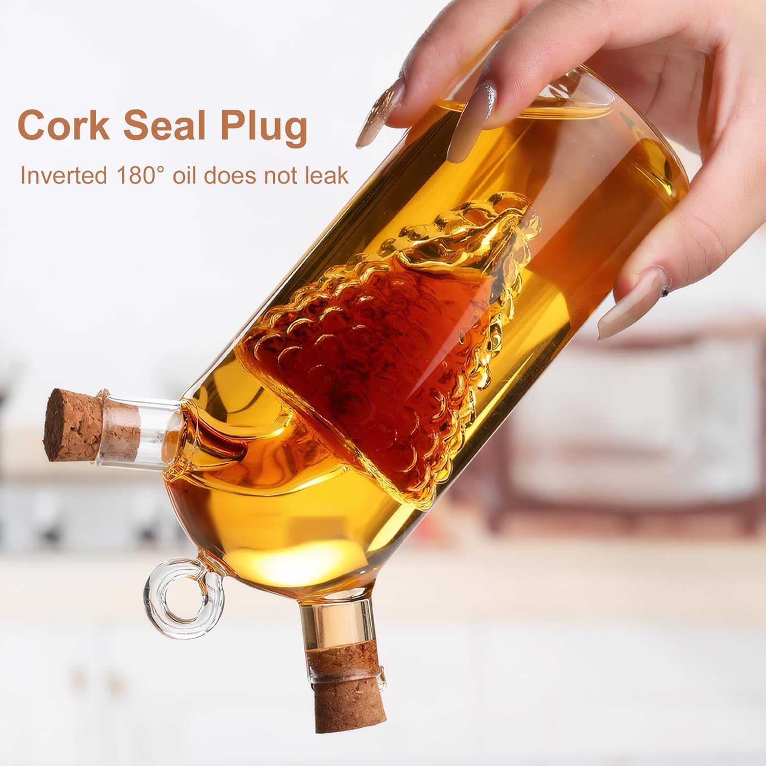 2 In 1 Oil Dispenser for Kitchen : Creative Shaped Olive Oil Dispenser Bottle,Cocktails Juice Oil and Vinegar Dispenser Set,Coffee Syrup Dispenser Seal Against Leakage (F)