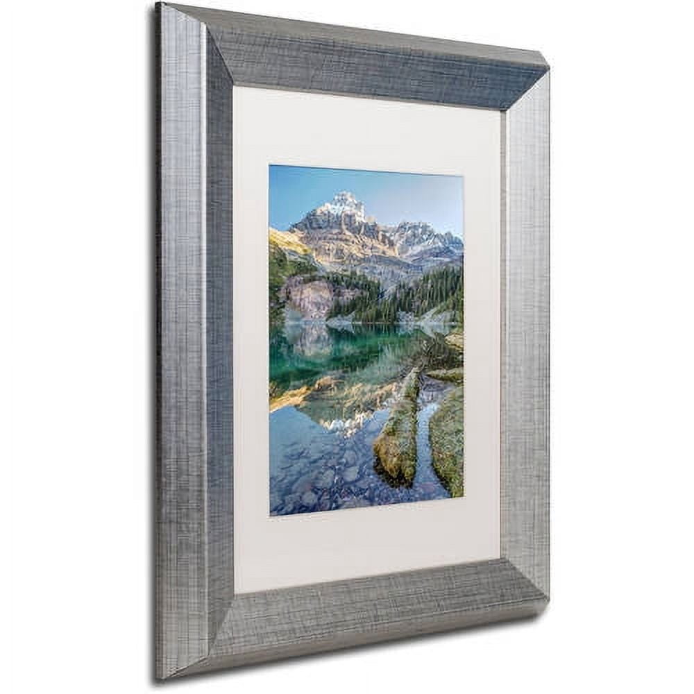 Lake O'Hara Scenic Shoreline' Canvas Art by Pierre Leclerc, White Matte, Silver Frame