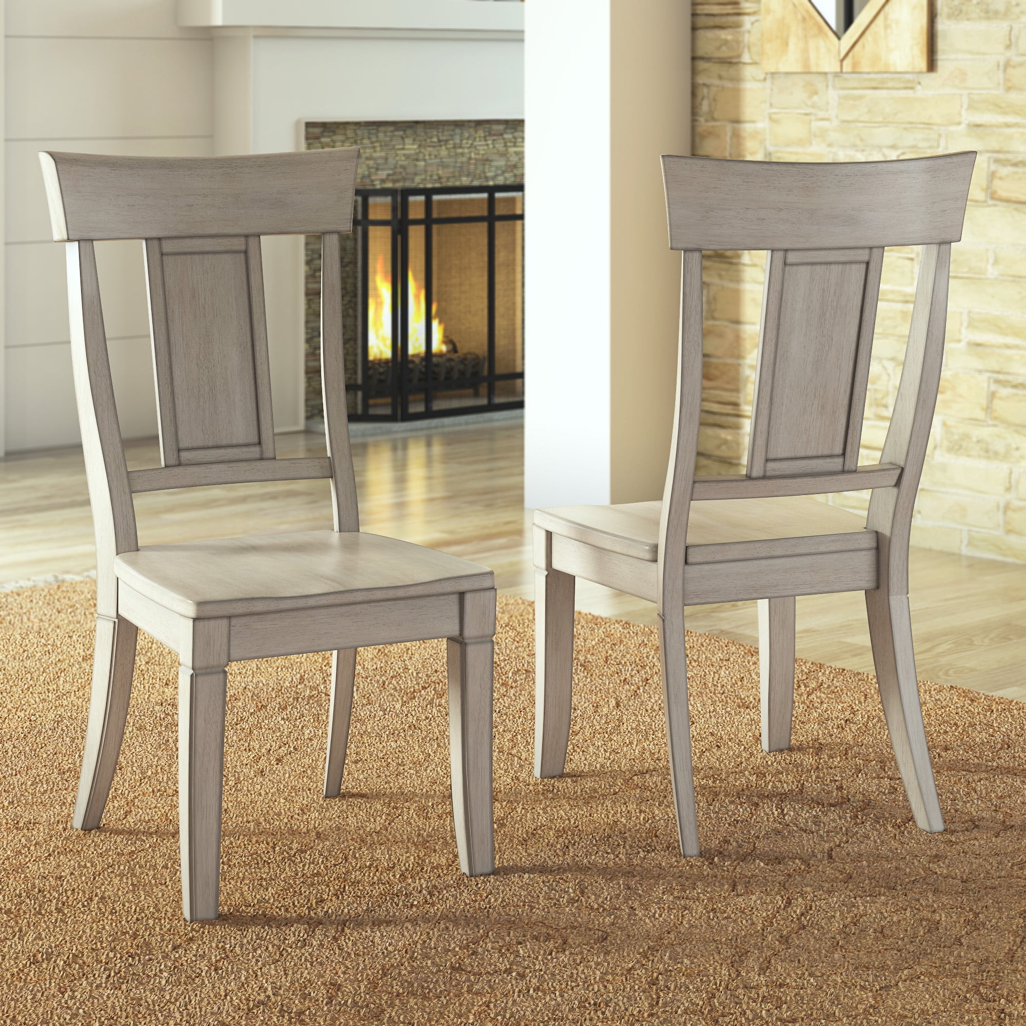 Weston Home Farmhouse Wood Dining Chair with Panel Back, Set of 2