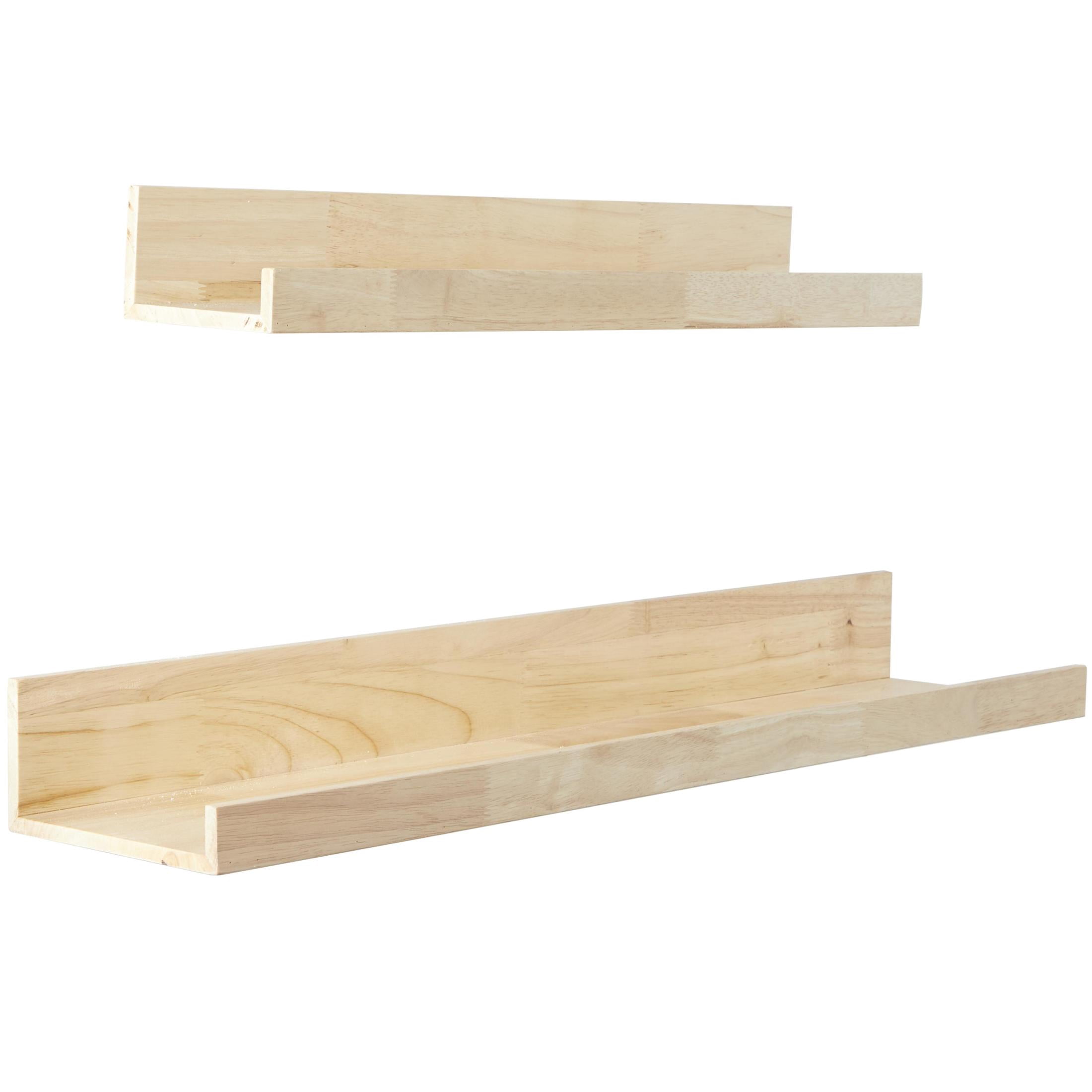 DecMode 18", 24"W 2-Tier Light Brown Wall Shelf with Lip (2 Count)