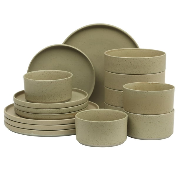 Gibson Elite Tatum Premium Porcelana Mate Reactivo Esmalte 16 Piezas (Servicio para 4) Platos y Cuencos Apilables Vajilla de Cerámica - Verde