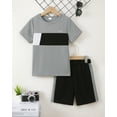 thumbnail image 2 of KIMI BEAR 13 Years Big Boys Summer Clothes Set 14 Years Teen Youth Kids Outfits Short Sleeves Color Block T-shirt Top Shorts Set 2pcs Clothing Gray, 2 of 7
