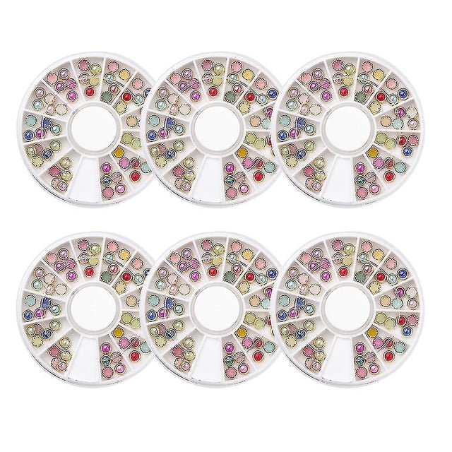 6 cajas de metal dorado para decoración de uñas, perlas, decoración de joyas para uñas 3d