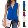 thumbnail image 2 of Chaleco con cuello en V para mujer, camiseta sin mangas, camisa informal de poliéster de verano, lavable a máquina, 2 of 6
