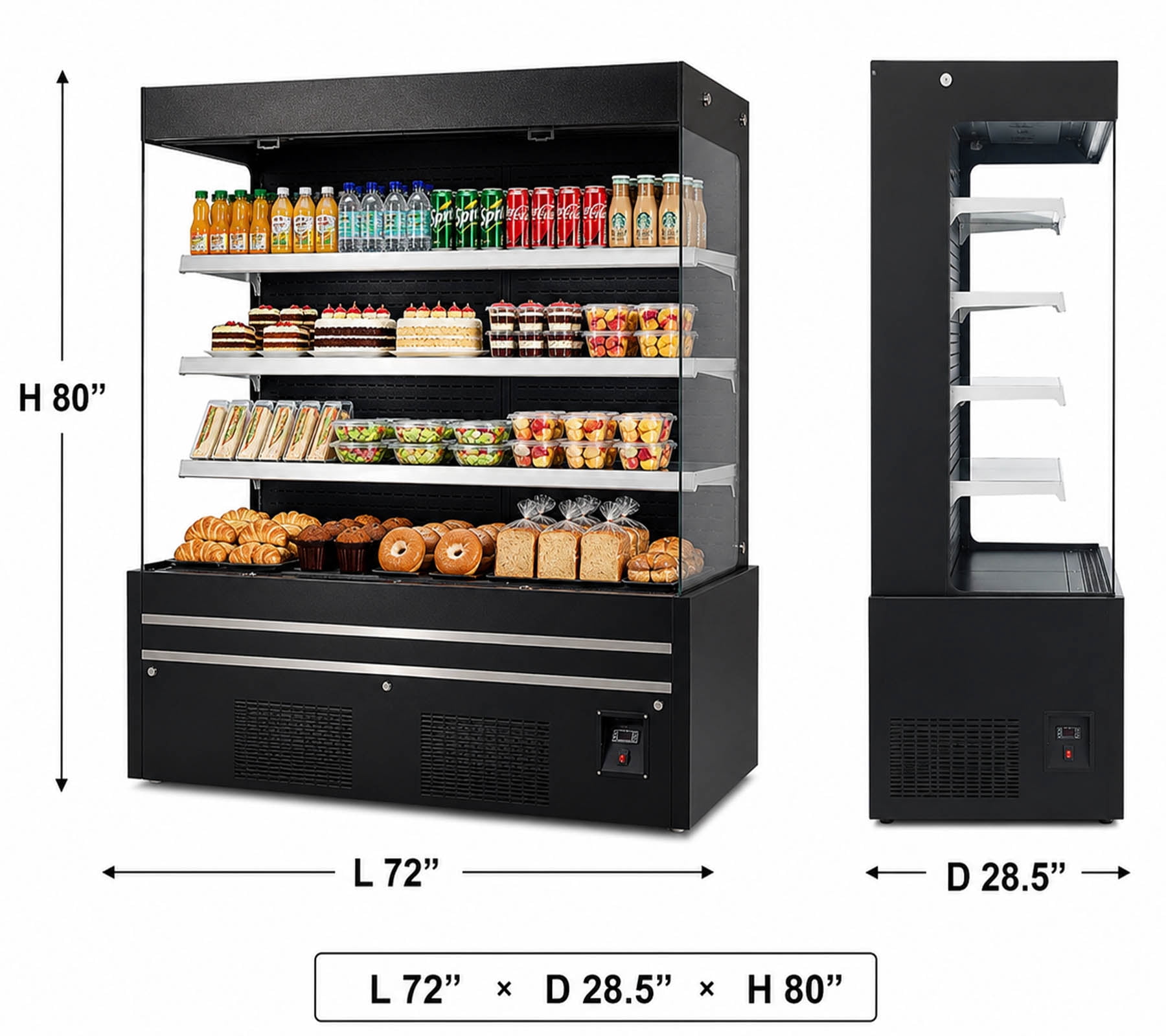 72 in. W Commercial Open Air Display Merchandiser Refrigerator, 40.9 Cu.Ft Grab & Go Refrigerated Display Case, LED Lighting, NSF Certified, Black
