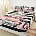 thumbnail image 3 of Manfei Women Perfume Queen Sheet Sets,Valentine'S Day Theme Flat Sheet,Pink Black White Queen Fitted Sheet For Girls Kids,Ultra Soft Home Decor,4pcs, 3 of 7