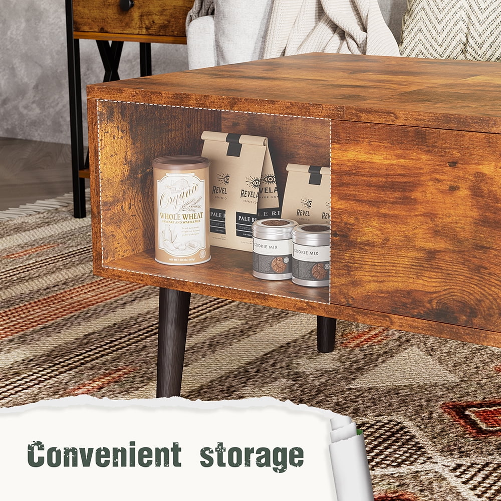 Gianna 39.4"Lx19.6"Wx17.4"H Wood Lift Top Coffee Table with Hidden Compartment and Adjustable Storage Shelf