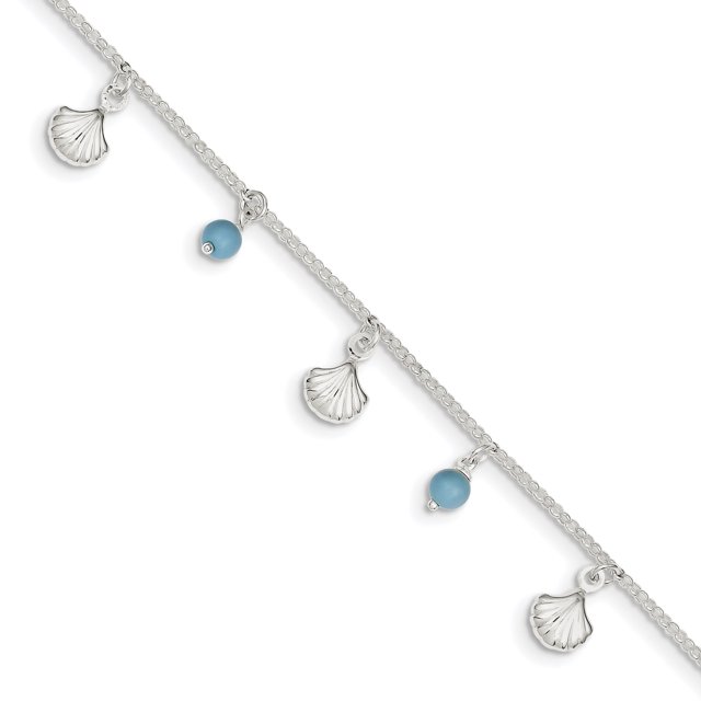 925 Sterling Silver Shell Turquoise 9 Inch Plus 1 Anklet Ankle Bracelet Seashore