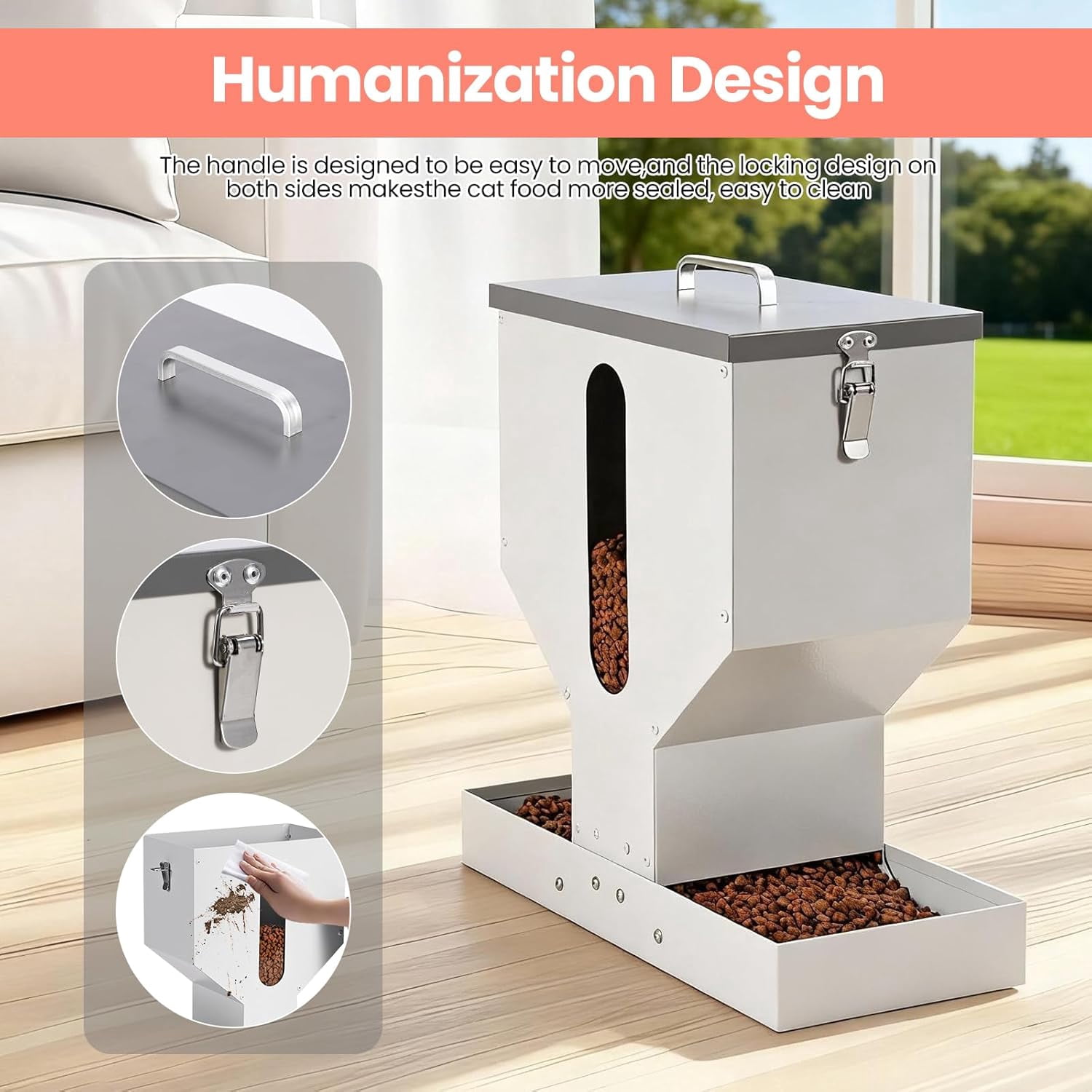 Automatic Cat Feeder for 2 Cats - 12L Gravity Dual Pet Food Dispenser with Visible Window & Sturdy Galvanized Steel Design for Indoor Outdoor Use