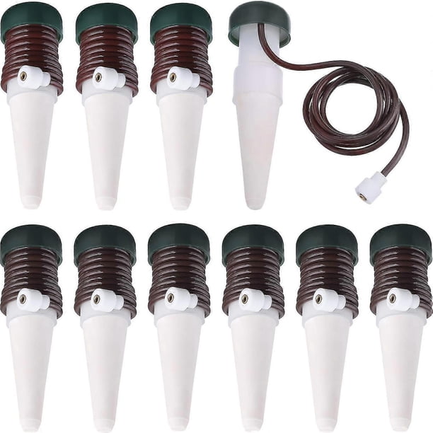 Sistema de riego automático con estacas de riego, paquete de 10, riego por goteo automático de plantas de liberación lenta para interior y exterior.
