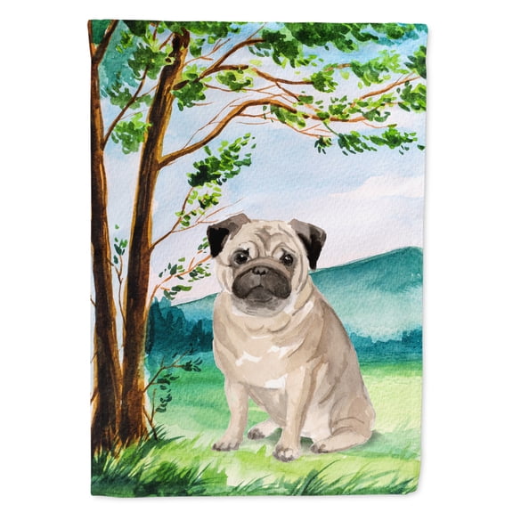 Carolines Treasures CK2004GF Under the Tree Fawn Pug Flag Garden Size  Small multicolor