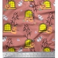 thumbnail image 1 of Soimoi Polyester Crepe Fabric Haunted House,Pumpkin & Ghost Halloween Print Fabric by Yard 42 Inch Wide, 1 of 3