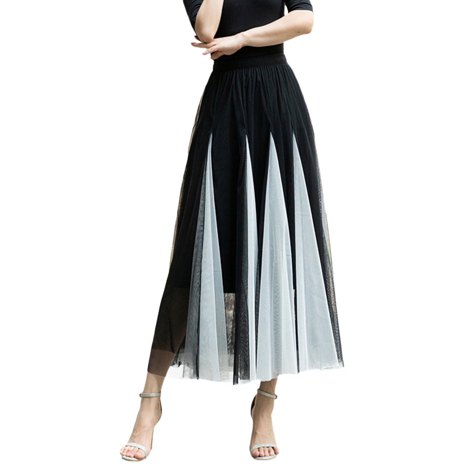 toraway Black Skirt Women Women Patchwork Mid Length Skirt Dance