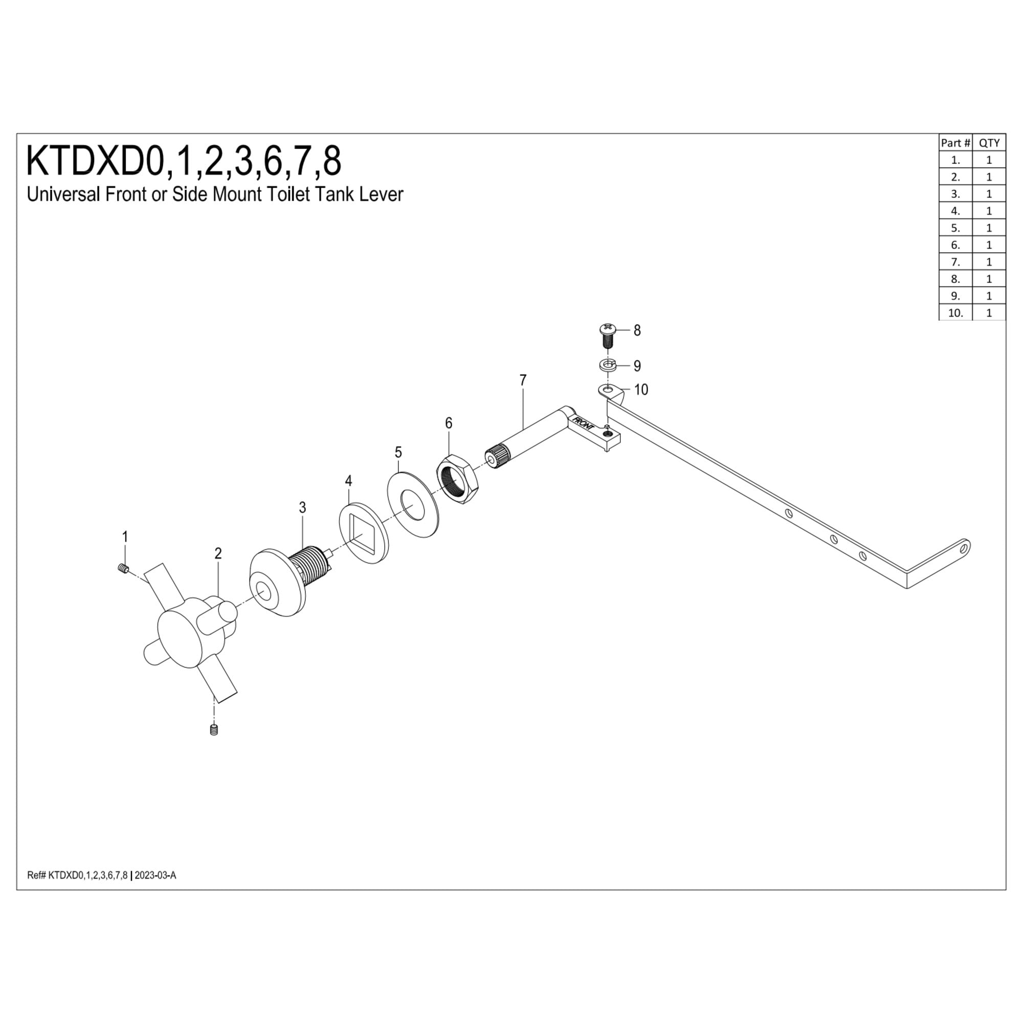 Kingston Brass KTDXD8 Concord Universal Front or Side Mount Toilet Tank Lever in Brushed Nickel