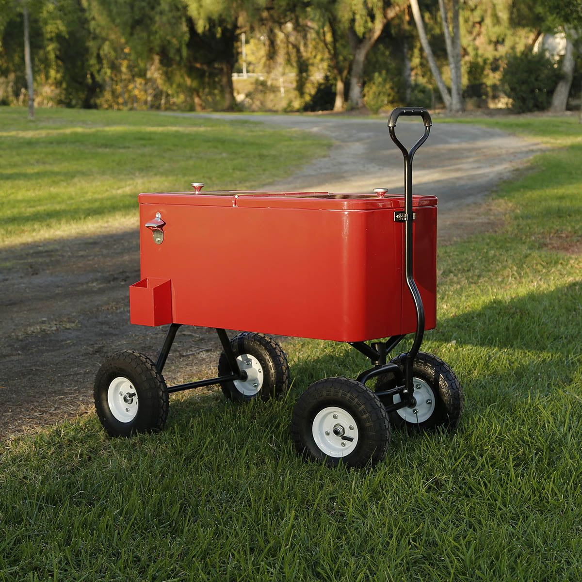 Clevr 80-Qt Red Rolling Cooler Wagon Ice Chest Cart Large Wheels Beaches Park 