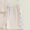 thumbnail image 5 of Toddler Baby Boy Summer Outfit Checkered Color Block Short Sleeve T-Shirt and Solid Drawstring Shorts Casual Toddler Outfit Size 3M-3Y, 5 of 6