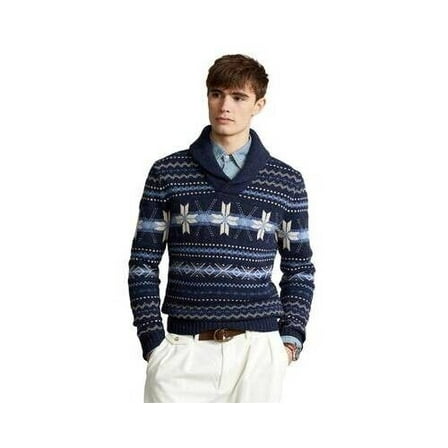 Polo Ralph Lauren Mens Snowflake Wool Sweater Navy Multi Blue Size 2XL MSRP $298